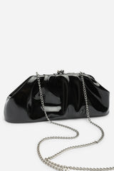 Merlis Black Patent Ruched Pleated Clutch Bag