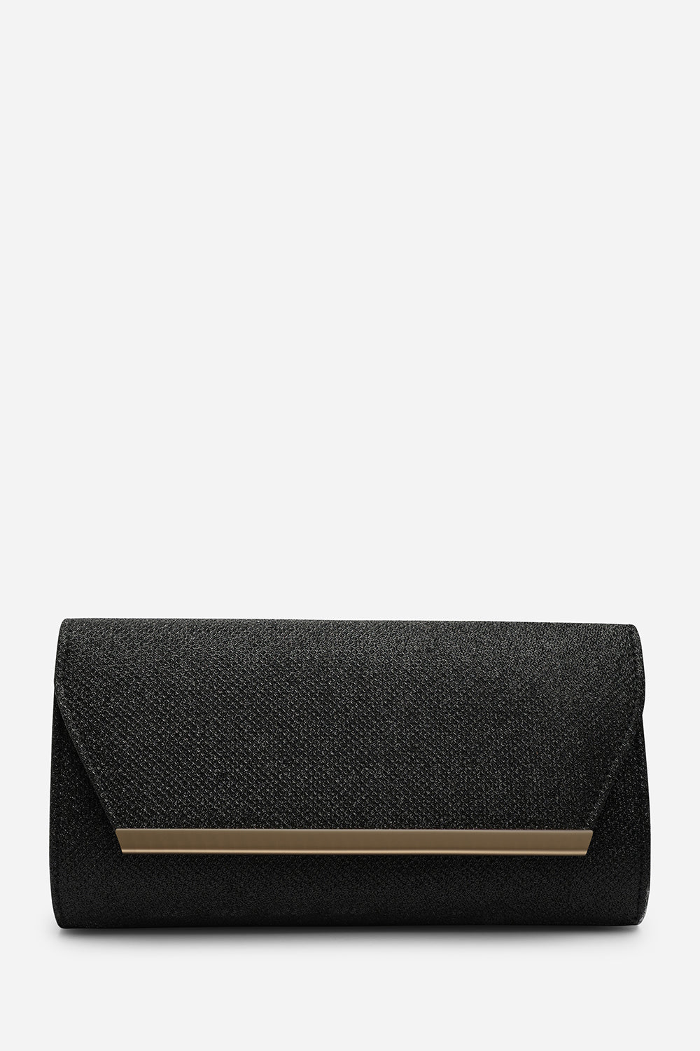 Mavora Black Shimmer Envelope Clutch Bag With Gold Trim