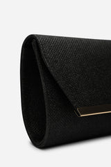 Mavora Black Shimmer Envelope Clutch Bag With Gold Trim