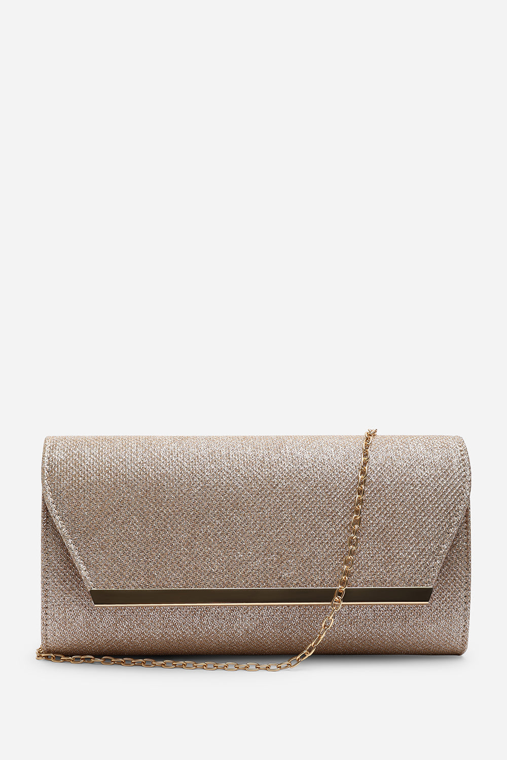 Mavora Rose Gold Shimmer Envelope Clutch Bag With Gold Trim