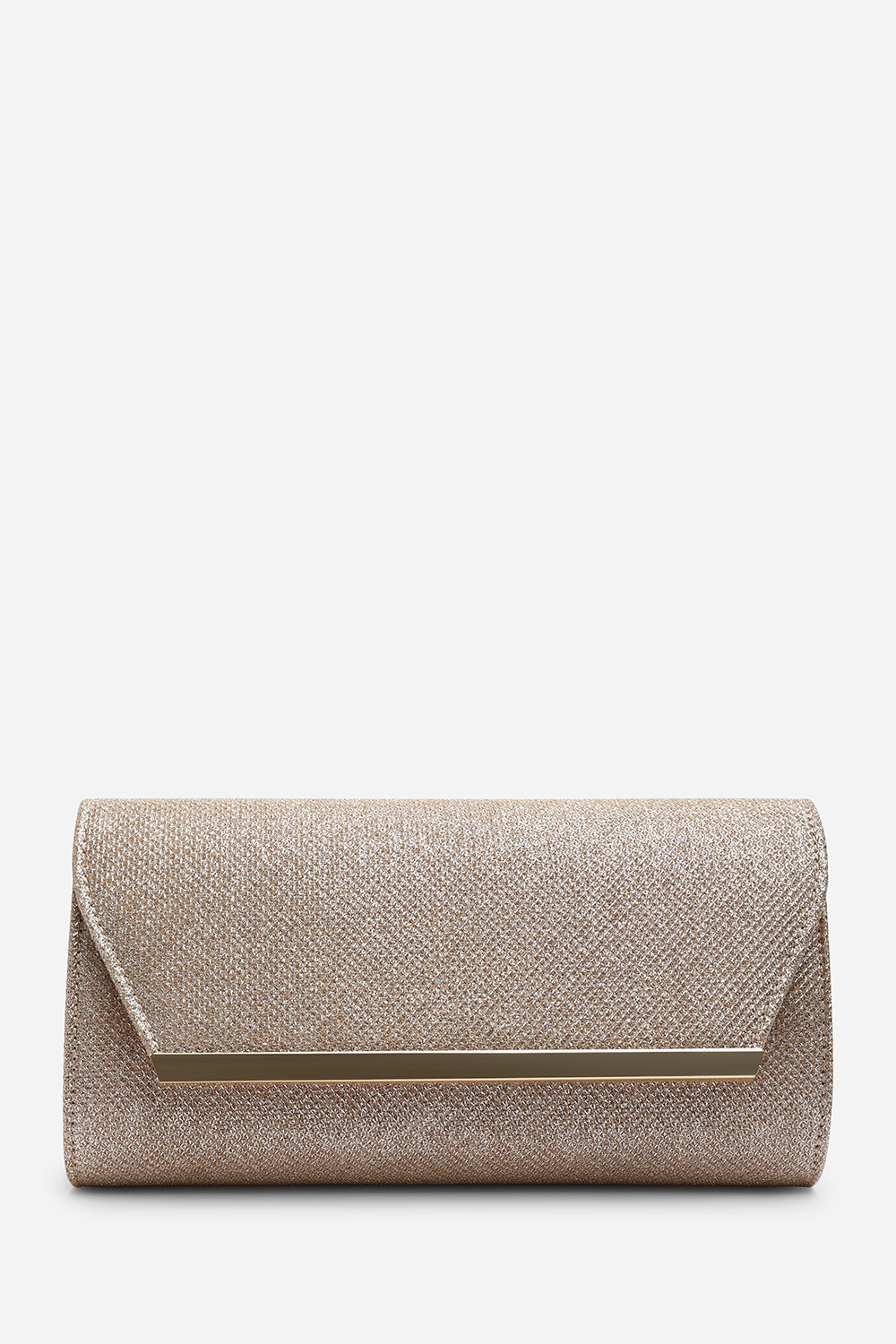 Mavora Rose Gold Shimmer Envelope Clutch Bag With Gold Trim