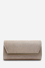 Mavora Rose Gold Shimmer Envelope Clutch Bag With Gold Trim
