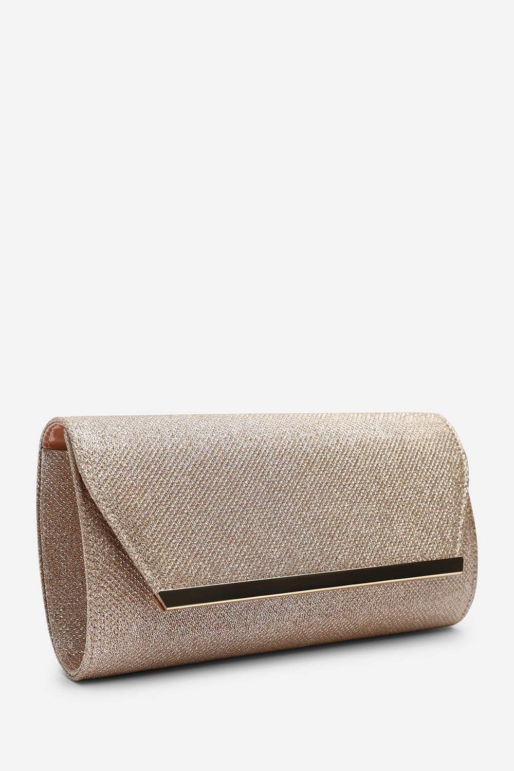 Mavora Rose Gold Shimmer Envelope Clutch Bag With Gold Trim