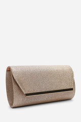 Mavora Rose Gold Shimmer Envelope Clutch Bag With Gold Trim