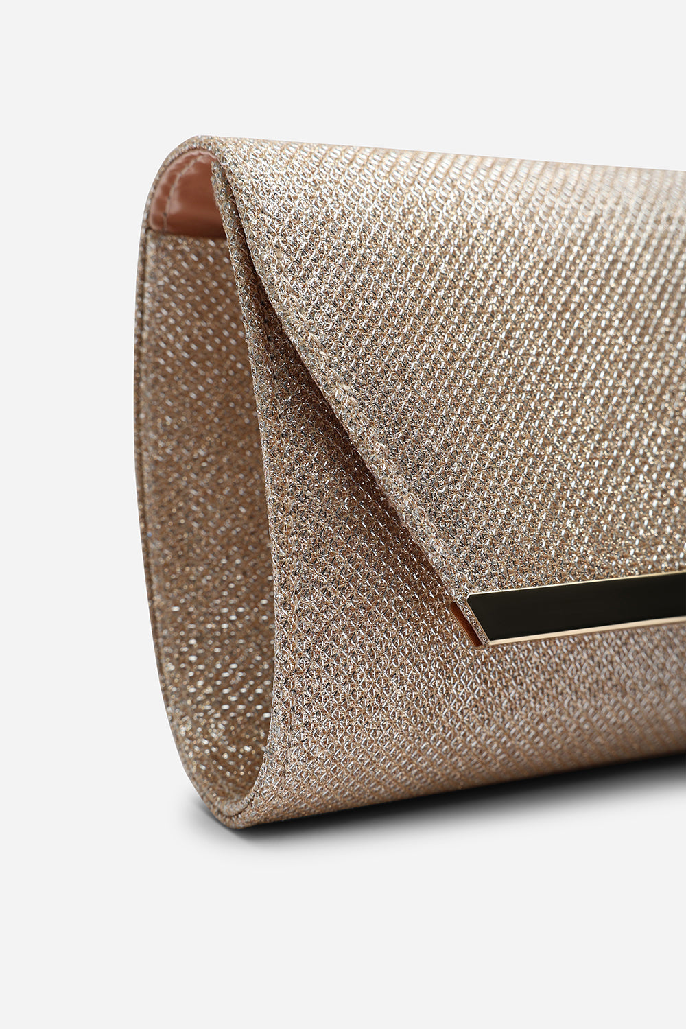 Mavora Rose Gold Shimmer Envelope Clutch Bag With Gold Trim