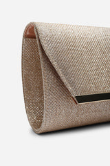 Mavora Rose Gold Shimmer Envelope Clutch Bag With Gold Trim