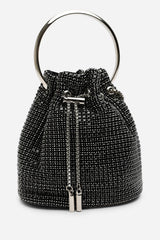 Melixa Embellished Diamante Bucket Bag With Bracelet Ring Handle In Black