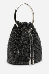 Melixa Embellished Diamante Bucket Bag With Bracelet Ring Handle In Black