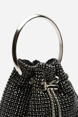 Melixa Embellished Diamante Bucket Bag With Bracelet Ring Handle In Black
