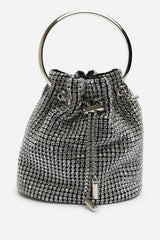 Melixa Embellished Diamante Bucket Bag With A Bracelet Ring Handle In Silver