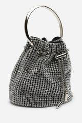 Melixa Embellished Diamante Bucket Bag With A Bracelet Ring Handle In Silver