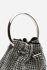 Melixa Embellished Diamante Bucket Bag With A Bracelet Ring Handle In Silver