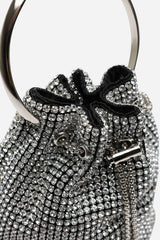 Melixa Embellished Diamante Bucket Bag With A Bracelet Ring Handle In Silver