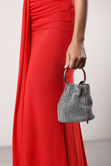 Melixa Embellished Diamante Bucket Bag With A Bracelet Ring Handle In Silver