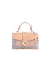 EUTONY SMALL BAG WITH POINTED STUDS AND TRANSPARENT DETAIL IN CAMEL FAUX LEATHER