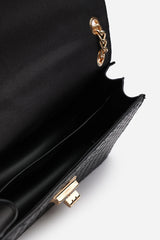 Frost Woven Crossbody Bag With Gold Chain Strap In Black