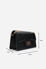 Frost Woven Crossbody Bag With Gold Chain Strap In Black