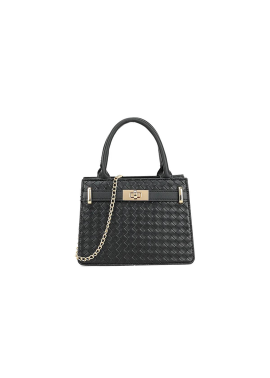 CLASSIC SMALL BAG WITH GOLD TWIST LOCK AND CROC-EFFECT IN BLACK FAUX LEATHER