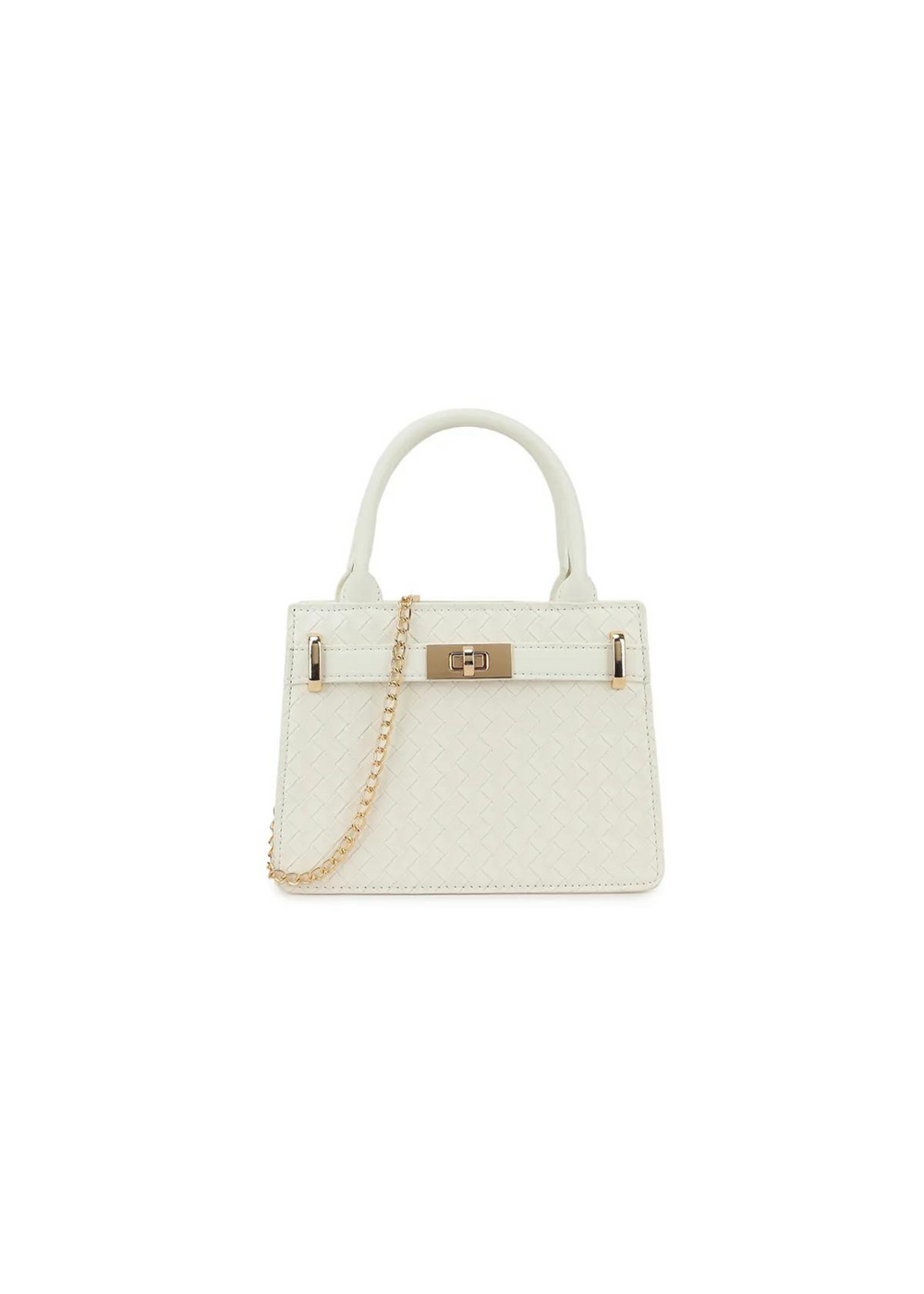 CLASSIC SMALL BAG WITH GOLD TWIST LOCK AND CROC-EFFECT IN WHITE FAUX LEATHER