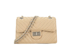 COTTON CROSSBODY BAG WITH CHAIN DETAIL IN NUDE FAUX LEATHER
