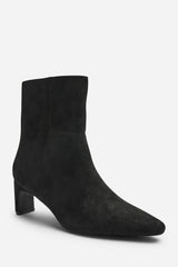 Hirlis Black Faux Suede Snipped Toe Heeled Ankle Boot