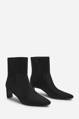 Hirlis Black Faux Suede Snipped Toe Heeled Ankle Boot