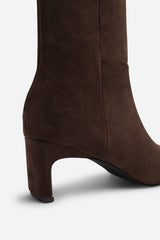 Hirlis Dark Brown Faux Suede Snipped Toe Heeled Ankle Boot
