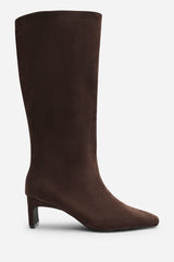 Mckinley Dark Brown Suede Knee High Straight Heel Boot