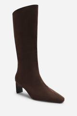 Mckinley Dark Brown Suede Knee High Straight Heel Boot
