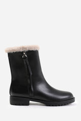 ARTIC WIDE FIT MID CALF BOOT WITH FUR TRIM IN BLACK FAUX LEATHER