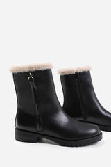 ARTIC MID CALF BOOT WITH FUR TRIM IN BLACK FAUX LEATHER