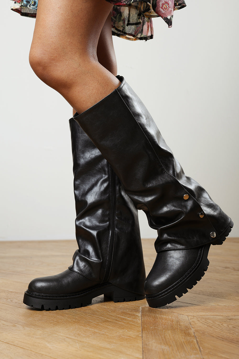 Cavelle Ruched Fold Down Chunky Knee High Boot