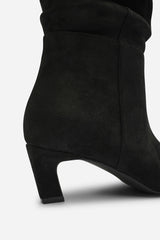 Kensley Ruched Slouch Knee High Snipped Toe Boot in Black Suede