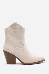 Seraphina Beige Suede Cowboy Boots Ankle Length Western Block Heel
