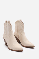 Seraphina Beige Suede Cowboy Boots Ankle Length Western Block Heel