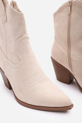 Seraphina Beige Suede Cowboy Boots Ankle Length Western Block Heel