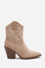 Seraphina Camel Suede Cowboy Boots Ankle Length Western Block Heel