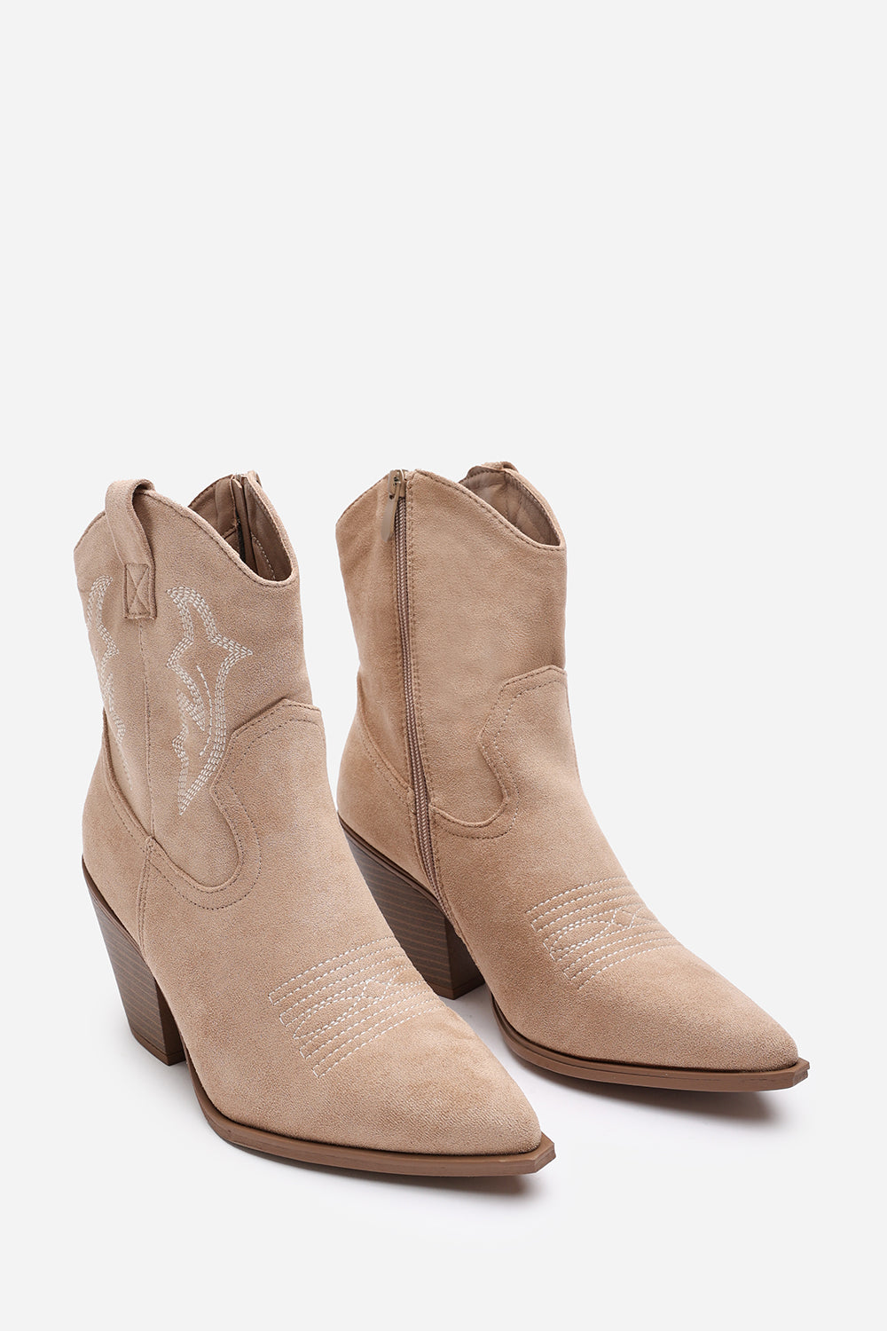 Seraphina Camel Suede Cowboy Boots Ankle Length Western Block Heel