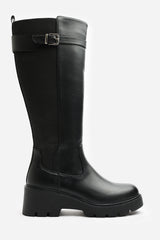 Erelia Wide Fit Stretch Panel Buckle Detail Wedge Boots