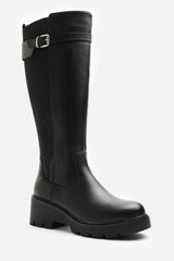 Erelia Wide Fit Stretch Panel Buckle Detail Wedge Boots