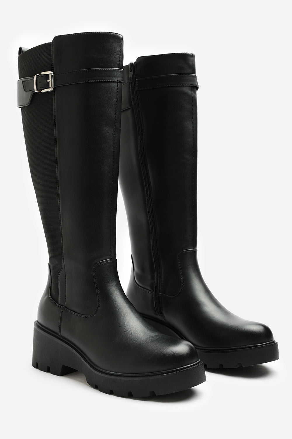 Erelia Stretch Panel Buckle Detail Wedge Boots