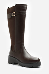 Erelia Wide Fit Stretch Panel Buckle Detail Wedge Boots