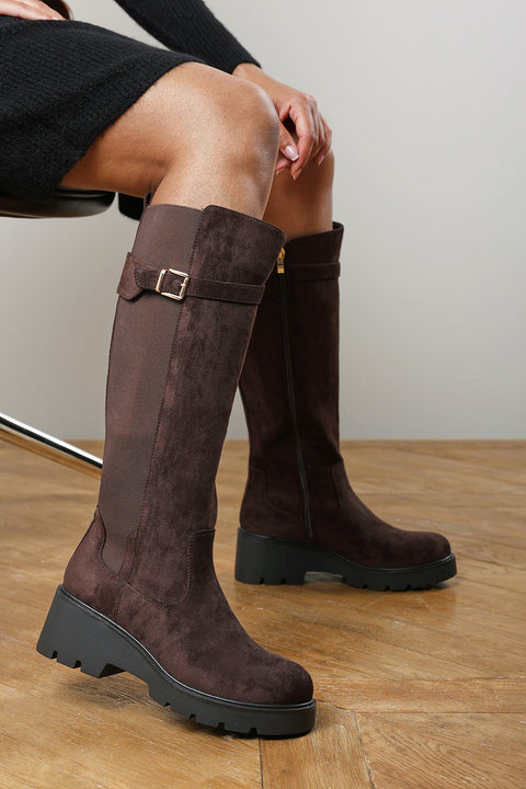 Erelia Stretch Panel Buckle Detail Wedge Boots