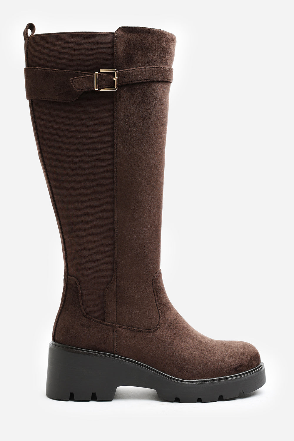 Erelia Wide Fit Stretch Panel Buckle Detail Wedge Boots