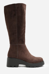 Envara Wide Fit Knee High Wedge Boot With Stitch Panel Detailing