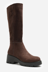 Envara Knee High Wedge Boot With Stitch Panel Detailing