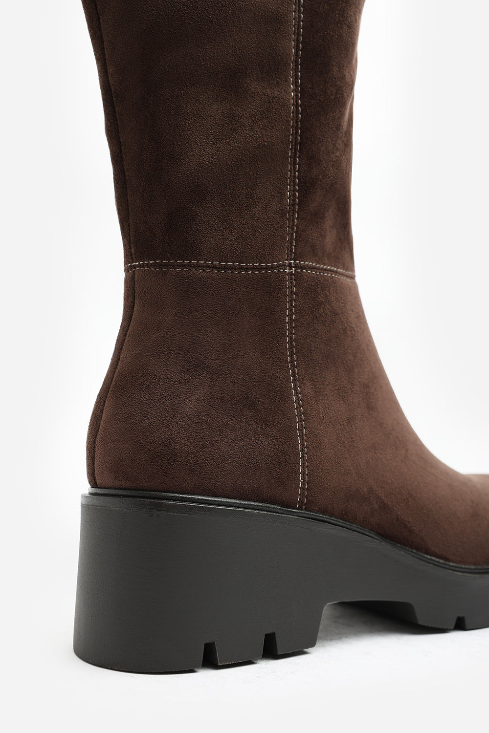 Envara Knee High Wedge Boot With Stitch Panel Detailing