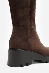 Envara Wide Fit Knee High Wedge Boot With Stitch Panel Detailing