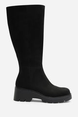 Envara Knee High Wedge Boot With Stitch Panel Detailing