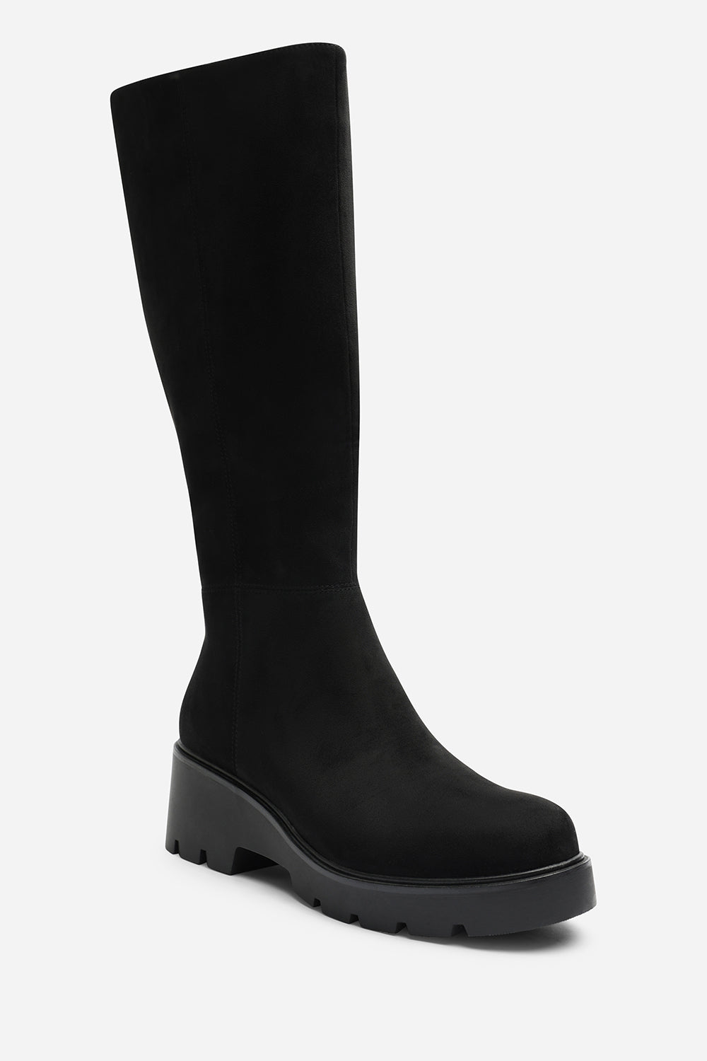 Envara Wide Fit Knee High Wedge Boot With Stitch Panel Detailing